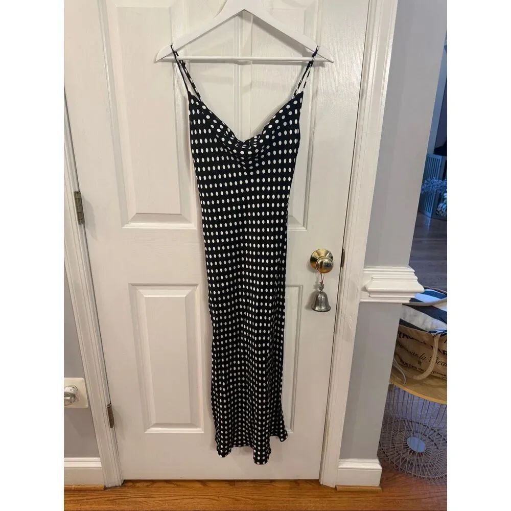 Zara Black & White Polka Dot Spaghetti Strap Maxi Dress sz S EUC